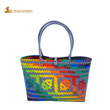 Load image into Gallery viewer, PENAN WOMEN PROJECT Everyday Tote Bag Bright Rainbow Grey Base
