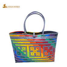 Load image into Gallery viewer, PENAN WOMEN PROJECT Everyday Tote Bag Bright Rainbow Grey Base
