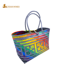 Load image into Gallery viewer, PENAN WOMEN PROJECT Everyday Tote Bag Bright Rainbow Grey Base
