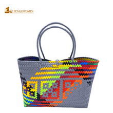 Load image into Gallery viewer, PENAN WOMEN PROJECT Everyday Tote Bag Bright Rainbow Grey Base
