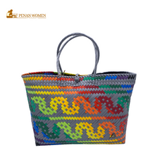 Load image into Gallery viewer, PENAN WOMEN PROJECT Everyday Tote Bag Bright Rainbow Grey Base
