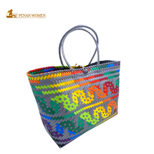 Load image into Gallery viewer, PENAN WOMEN PROJECT Everyday Tote Bag Bright Rainbow Grey Base
