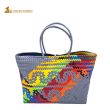 Load image into Gallery viewer, PENAN WOMEN PROJECT Everyday Tote Bag Bright Rainbow Grey Base
