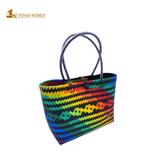 Load image into Gallery viewer, PENAN WOMEN PROJECT Everyday Tote Bag Bright Rainbow Black Base
