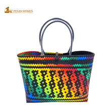 Load image into Gallery viewer, PENAN WOMEN PROJECT Everyday Tote Bag Bright Rainbow Black Base
