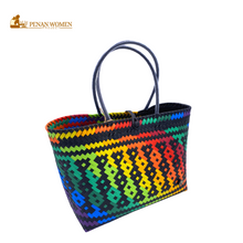 Load image into Gallery viewer, PENAN WOMEN PROJECT Everyday Tote Bag Bright Rainbow Black Base
