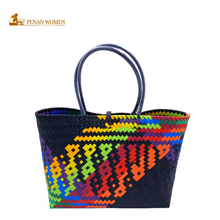 Load image into Gallery viewer, PENAN WOMEN PROJECT Everyday Tote Bag Bright Rainbow Black Base
