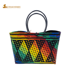 Load image into Gallery viewer, PENAN WOMEN PROJECT Everyday Tote Bag Bright Rainbow Black Base
