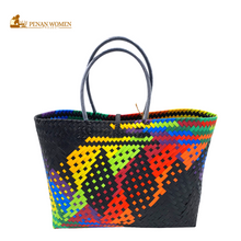 Load image into Gallery viewer, PENAN WOMEN PROJECT Everyday Tote Bag Bright Rainbow Black Base
