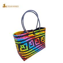 Load image into Gallery viewer, PENAN WOMEN PROJECT Everyday Tote Bag Light Rainbow Black Base
