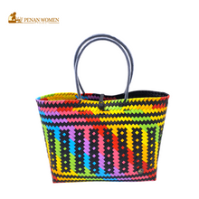 Load image into Gallery viewer, PENAN WOMEN PROJECT Everyday Tote Bag Light Rainbow Black Base
