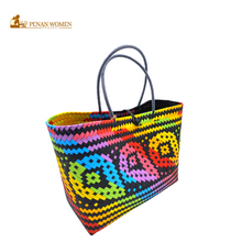 Load image into Gallery viewer, PENAN WOMEN PROJECT Everyday Tote Bag Light Rainbow Black Base
