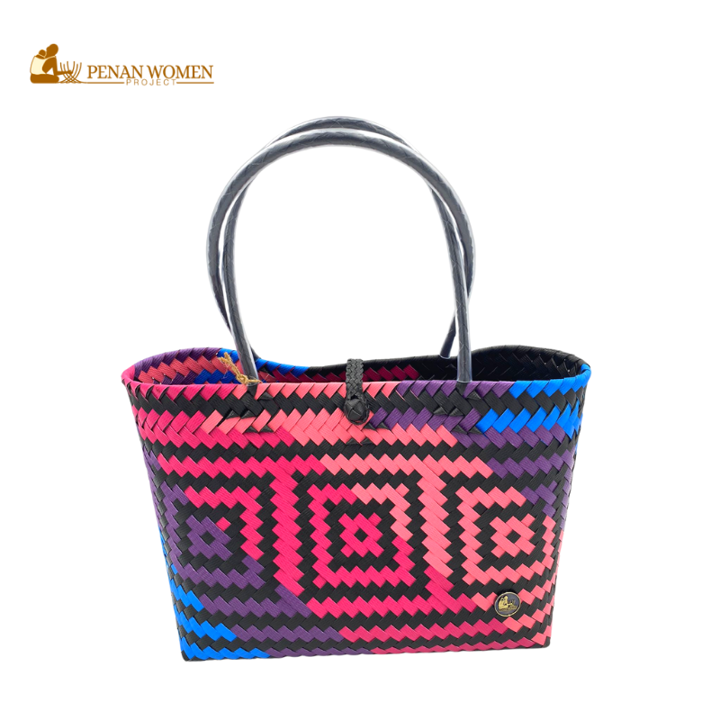 PENAN WOMEN PROJECT Everyday Tote Bag Blue Pink Combo Black Base