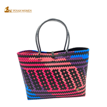 Load image into Gallery viewer, PENAN WOMEN PROJECT Everyday Tote Bag Blue Pink Combo Black Base
