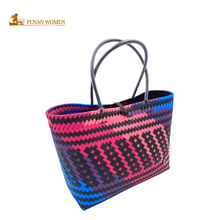 Load image into Gallery viewer, PENAN WOMEN PROJECT Everyday Tote Bag Blue Pink Combo Black Base
