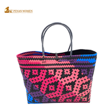 Load image into Gallery viewer, PENAN WOMEN PROJECT Everyday Tote Bag Blue Pink Combo Black Base
