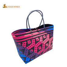 Load image into Gallery viewer, PENAN WOMEN PROJECT Everyday Tote Bag Blue Pink Combo Black Base
