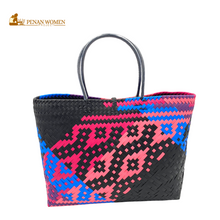 Load image into Gallery viewer, PENAN WOMEN PROJECT Everyday Tote Bag Blue Pink Combo Black Base
